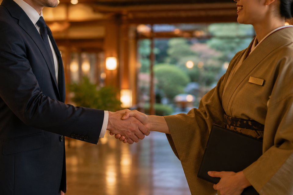 ビジネスマンと日本文化体験に詳しいプロ