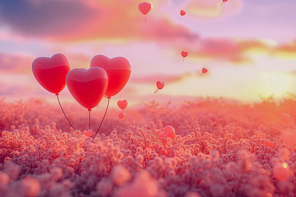バレンタイン：ハートの風船