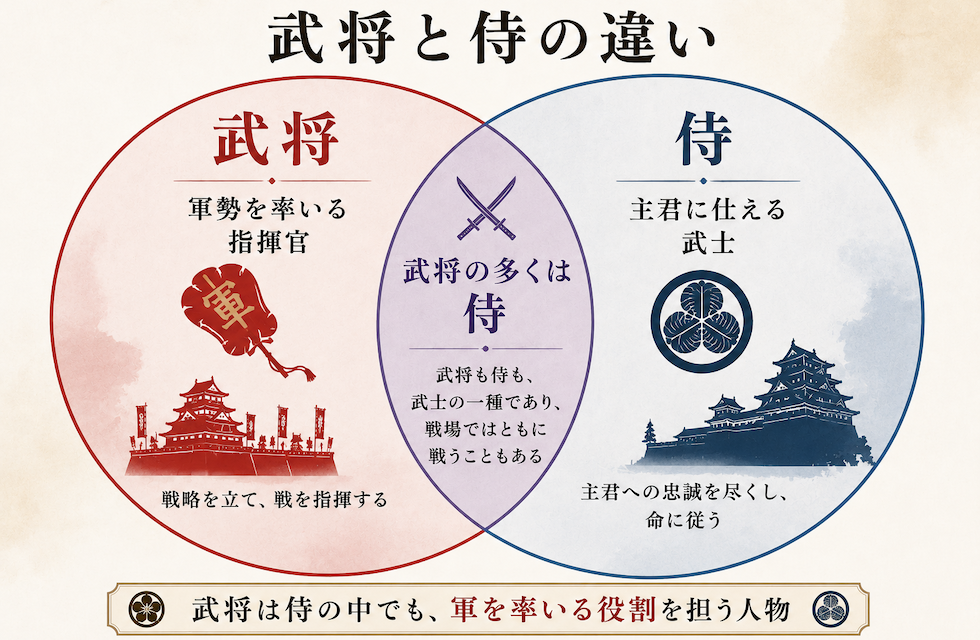 武将と侍の違いを表すベン図