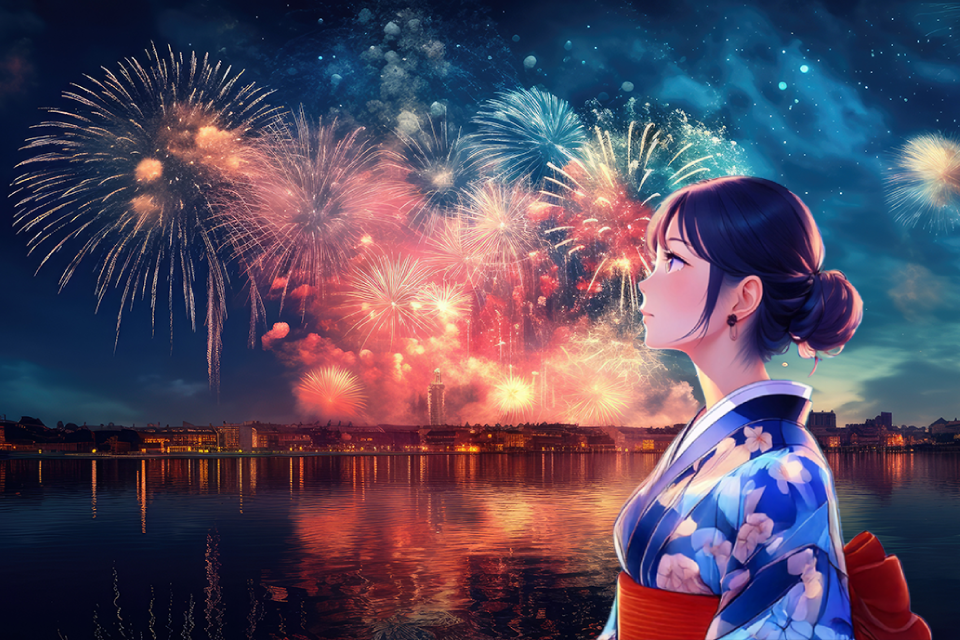 アニメ風の女性と風景